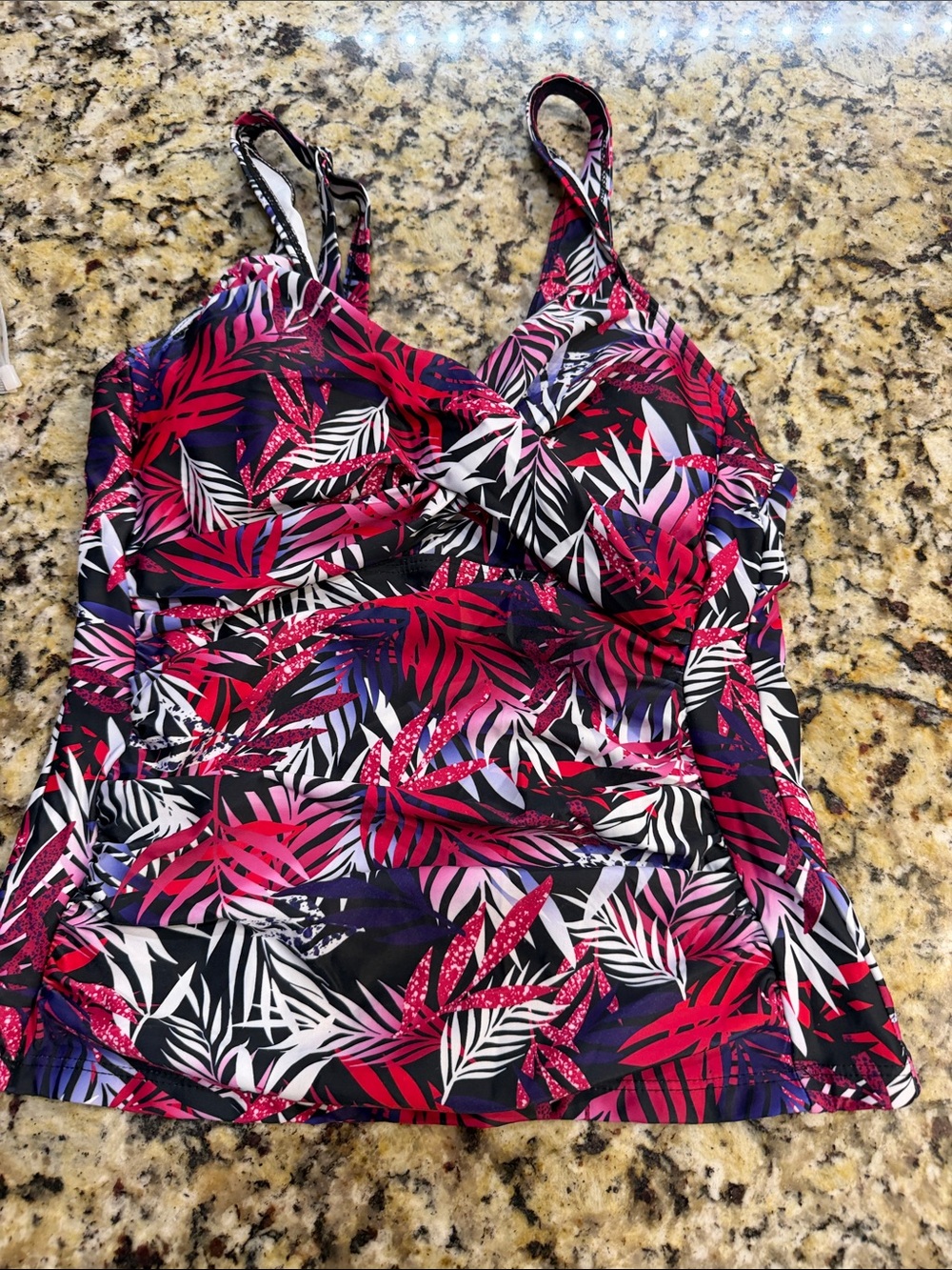 Tropical Leaf Print Swim Tankini Top - Pink & Purple new without tags